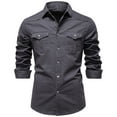 thumbnail image 1 of Wyobmus Men's Solid Color Shirt Casual Button Down Work Shirt Trundown Collar Long Sleeve Cowboy Shirt Jacket with Flip Pocket Dark Gray, 1 of 5