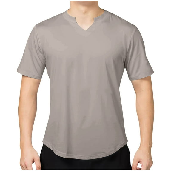 Wyobmus Men's Sport Shirt Short Sleeve Workout Quick Dry T-Shirts Casual Solid Running Gym V Neck T-Shirts Gray