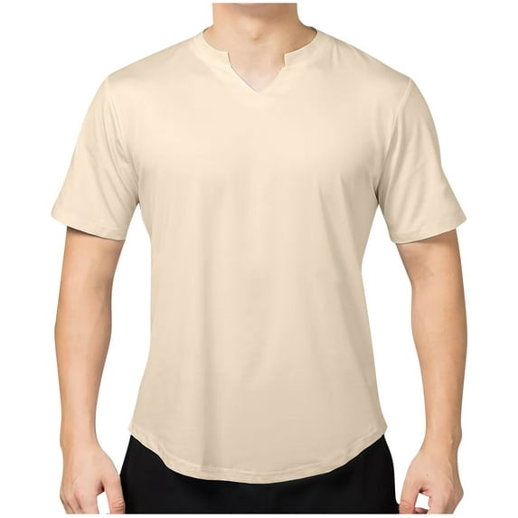 Wyobmus Men's Sport Shirt Short Sleeve Workout Quick Dry T-Shirts Casual Solid Running Gym V Neck T-Shirts Khaki