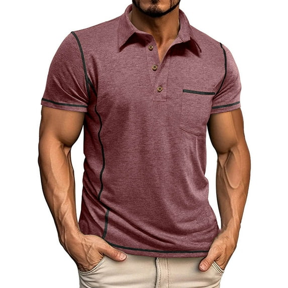Wyobums Men's Sport Shirts Short Sleeve Buttons Up T Shirt Quick Dry Turndown Collar Work Shirts Blouse C-Burgundy