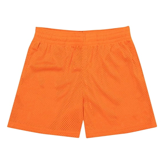Wyobmus Men's Sport Shorts Solid Color Fitness Training Breathable Holiday Mesh Beach Shorts Pockets Cropped Pants C-Orange