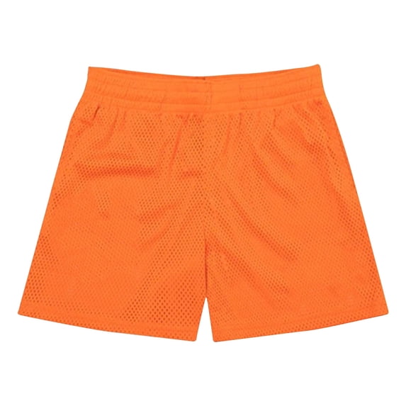 Wyobmus Men's Sport Shorts Solid Color Fitness Training Breathable Holiday Mesh Beach Shorts Pockets Cropped Pants C-Orange