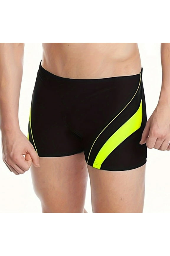 Men's Sport Square Leg Swimsuit Jammers Compression Swim Briefs Quick Drying High Elastic Training Bathing Swimming Shorts B-Black