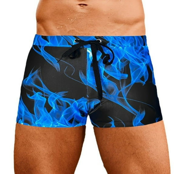 Wyobmus Men's Square Leg Swim Briefs Flame Graphic High Stretch Quick Drying Swimsuit Athletic Swimwear Bathing Suit Swimming Trunks D-Black