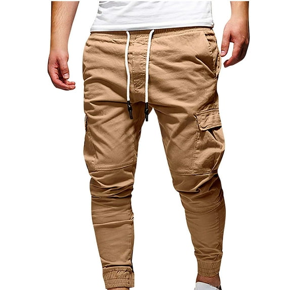 Wyobmus Men's Stretch Cargo Pants Slim Fit Joggers Casual Sport Pants Trousers for Men Workout Running Jogging Khaki