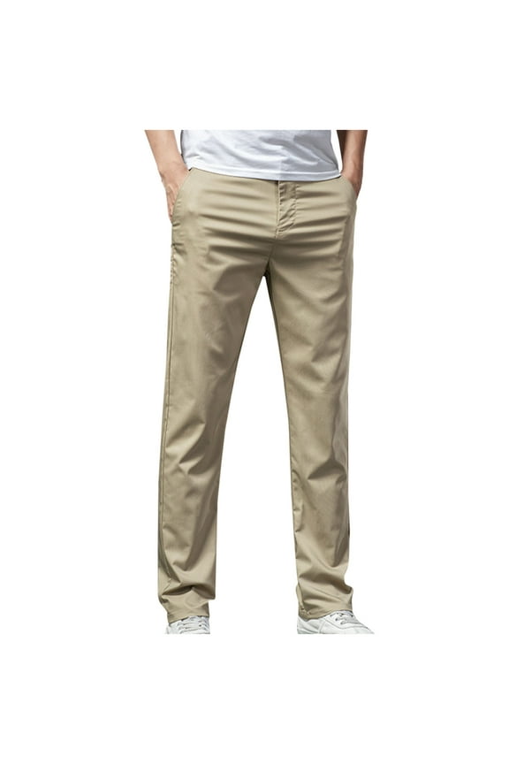 Men's Stretch Dress Pants Ice Silk Dress Pants Loose Business Casual Pants With Hidden Expandable Waist B-Khaki