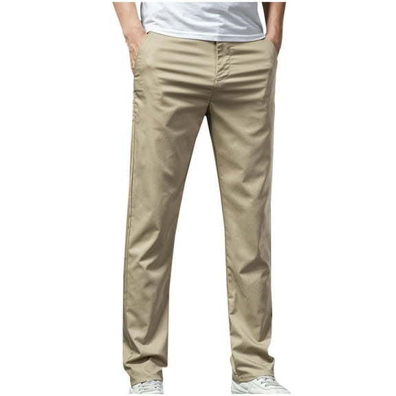 Wyobmus Men's Stretch Dress Pants Ice Silk Dress Pants Loose Business Casual Pants With Hidden Expandable Waist B-Khaki