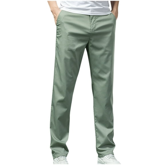 Wyobmus Men's Stretch Dress Pants Ice Silk Dress Pants Loose Business Casual Pants With Hidden Expandable Waist B-Olive Green