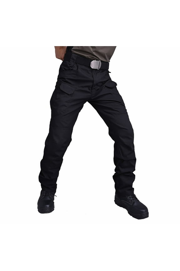 Men's Stretch Tactical Pants Outdoor Ripstop Cargo Pants Lightweight Quick Dry Stretch Fishing Multi Pockets Work Pants No Blet A-Black