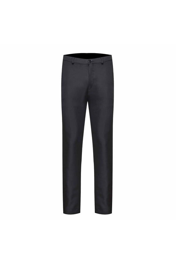 Men's Stretchy Dress Pants Slim Fit Straight Leg Business Pants Casual Flex Flat Front Work Office Trousers B-Black