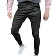 thumbnail image 1 of Wyobmus Men's Stripe Cropped Dress Pants Slim Fit Business Formal Suit Pants Black, 1 of 5