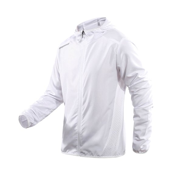 Wyobmus Men's Summer Long Sleeve Hoodie Upf 50 Ice Silk Sun Protection Fishing Swim Lightweight Running Workout Hiking Shirt With Reflective Stripes White