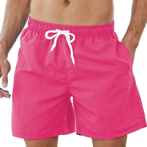 Wyobmus Men's Summer Swim Trunks Dry Fit Lightweight Board Shorts Elastic Waist Bathing Suit With Mesh Lining Beach Shorts Hot Pink