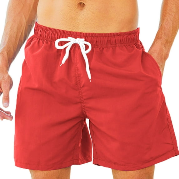 Wyobmus Men's Summer Swim Trunks Dry Fit Lightweight Board Shorts Elastic Waist Bathing Suit With Mesh Lining Beach Shorts Red