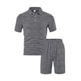 thumbnail image 1 of Wyobmus Men's Summer Texture Short Sets Outfits 2 Piece Short Sleeve Flip Collar Shirt Shorts Set Casual Sport Suit Gray, 1 of 8