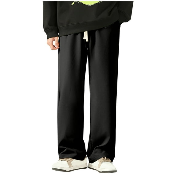 Wyobmus Men's Sweatpants Workout Drawstring Elastic Waist Wide Leg Sweatpants Casual Baggy Pants With Pockets Black