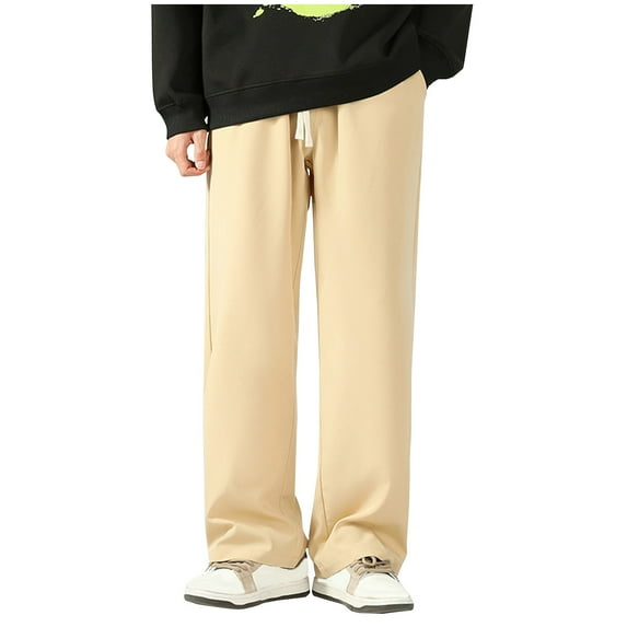 Wyobmus Men's Sweatpants Workout Drawstring Elastic Waist Wide Leg Sweatpants Casual Baggy Pants With Pockets Khaki