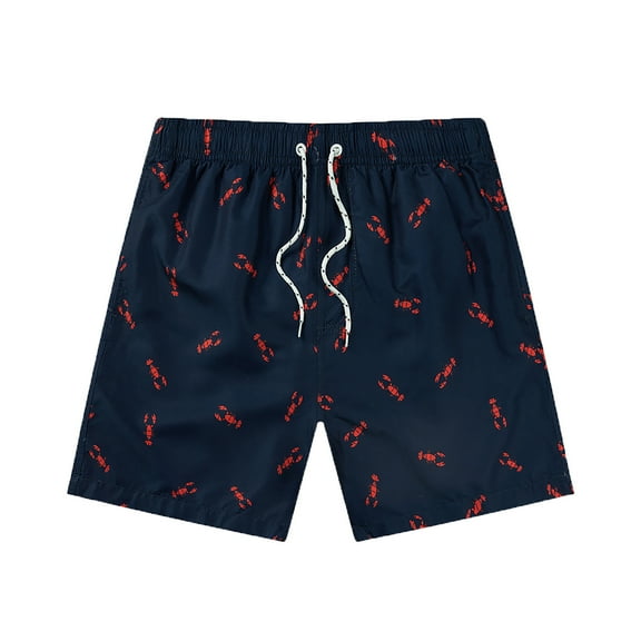 Wyobmus Men's Swim Trunks Hawaiian Bathing Suit Drawstring Elastic Waist Swimsuits Crayfish Print Beach Shorts With Pockets No Mesh Lining C-Dark Blue