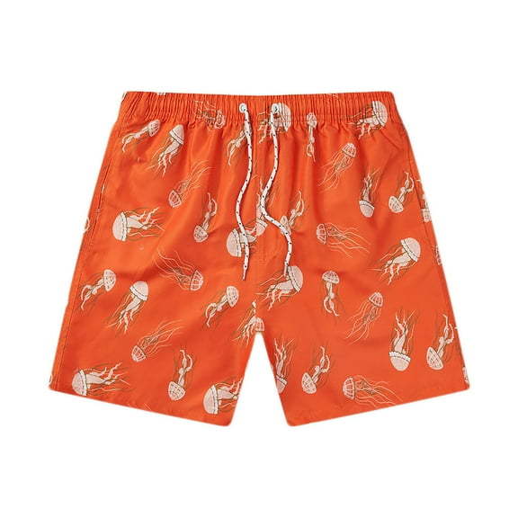Wyobmus Men's Swim Trunks Hawaiian Bathing Suit Drawstring Elastic Waist Swimsuits Jellyfish Print Beach Shorts With Pockets No Mesh Lining A-Red