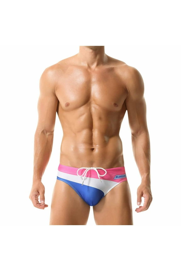 Men's Swimming Trunks Briefs Low Waist With Removable Pad Swimwear Elastic Beach Shorts Boxers Underwear Pink
