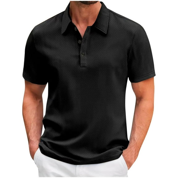 Wyobmus Men's T-Shirts 3-Button Pullover Quick Dry Short Sleeve Turndown Collar Shirts for Tennis Casual Workout D-Black
