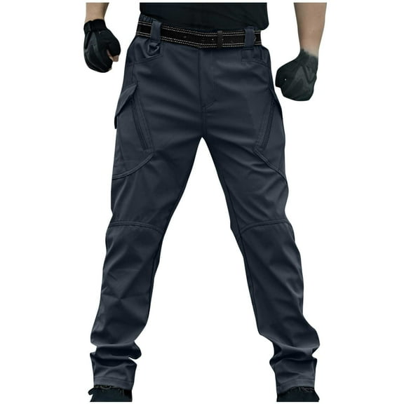 Wyobmus Men's Tactical Pants Comfy Water Resistant Ripstop Cargo Pants, Lightweight Hiking Pants Without Waistband A-Black