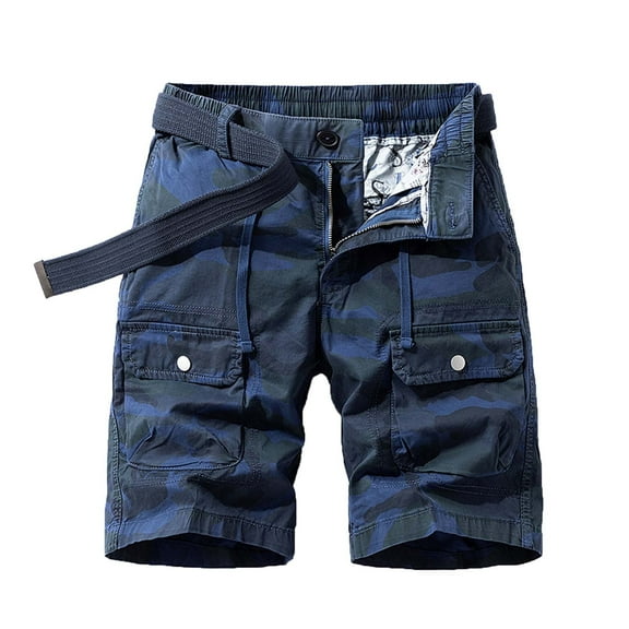 Wyobmus Men's Tactical Shorts Lightweight Ripstop Elastic Waist Stretch Cotton Hiking Shorts With Multi Pockets A-Dark Blue