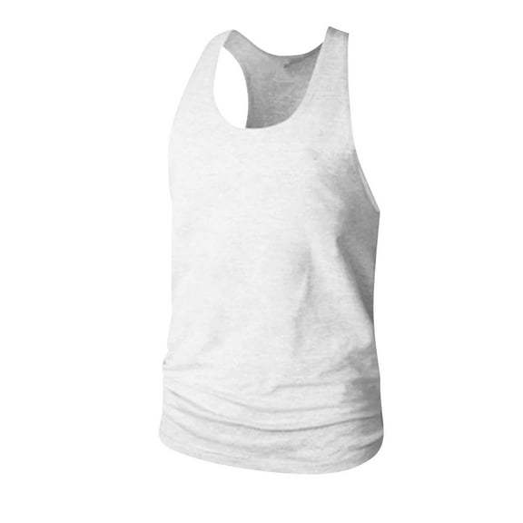 Wyobmus Men's Tank Tops Solid Color Quick Dry High Stretch Cotton Shirt Round Neck Fitness Sleeveless Tankshirt B-White