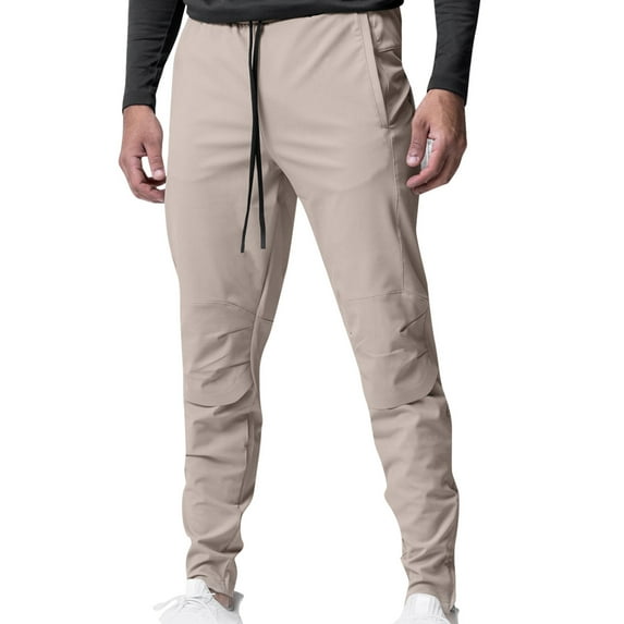 Wyobmus Men's Tapered Joggers Knee Workout Running Sweatpants Slim Fit Drawstring Pants With Pockets Beige