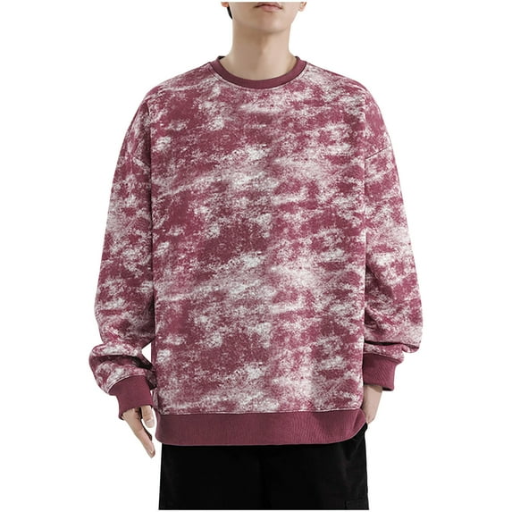 Wyobmus Men's Tie Dye Sweatshirt Long Sleeve Round Neck Pullovers Lightweight Soft Basic Sweatshirts Red