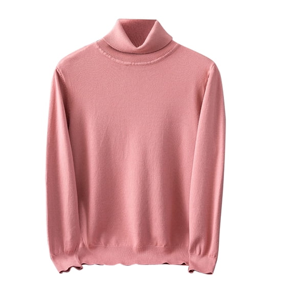 Wyobmus Men's Turtleneck Sweaters Casual Slim Fit Basic Tops Knitted Lightweight Pullover Solid Sweaters B-Pink