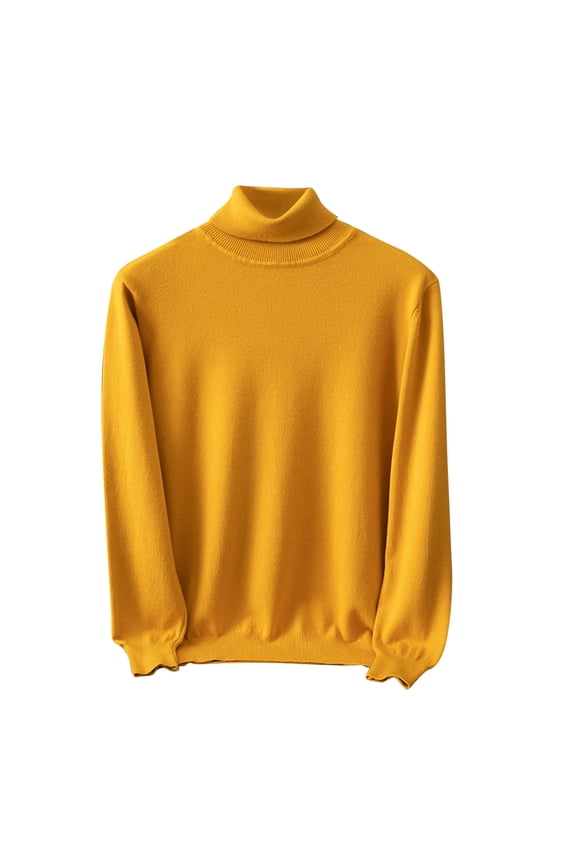 Men's Turtleneck Sweaters Casual Slim Fit Basic Tops Knitted Lightweight Pullover Solid Sweaters B-Yellow