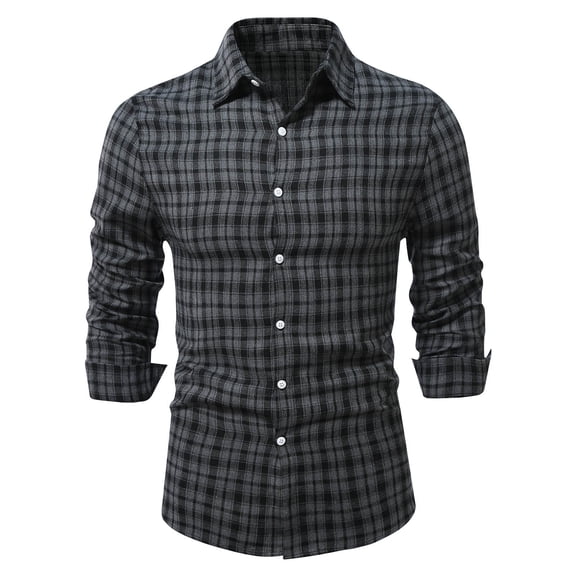 Wyobmus Men's Twill Button Down Shirt Regular Fit Dress Shirts Long Sleeve Plaid Flannel Casual Shirts Spread Collar Business Work Shirts Blouses O-Gray