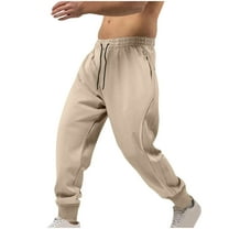 Wyobmus Men's Twill Sweatpants Closed Bottom Athletic Pants Solid Color Drawstring Elastic Waist Casual Joggers Beige