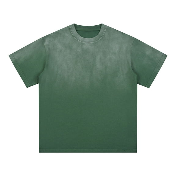Wyobmus Men's Vintage Distressed Tops Casual Round Neck Gradient Short Sleeve Blouse Cotton Sports Washed Shirt Olive Green
