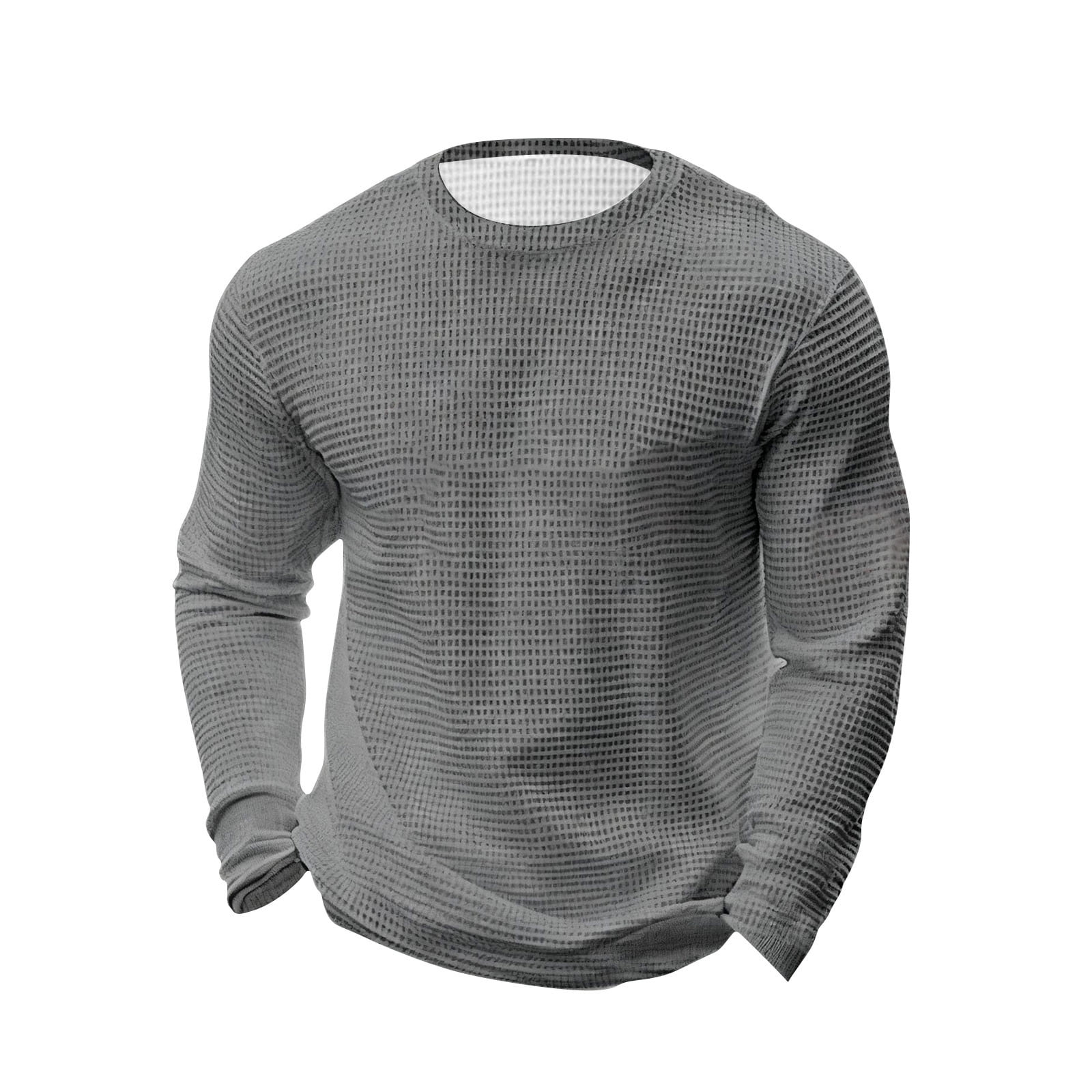 Wyobmus Men's Waffle Long Sleeve Shirts Crew Neck Plain Workout