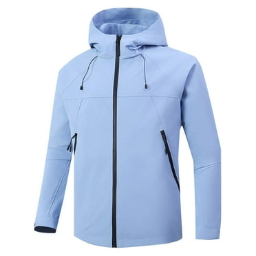 Wyobmus Men's Waterproof Lightweight Outdoor Jacket Solid Windproof Rain Jacket With Hooded Shell Jacket With Zipped Pockets Blue