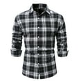 thumbnail image 1 of Wyobmus Men's Twill Button Down Shirt Regular Fit Dress Shirts Long Sleeve Plaid Flannel Casual Shirts Spread Collar Business Work Shirts Blouses B-Black, 1 of 4