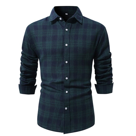 Wyobmus Men's Twill Button Down Shirt Regular Fit Dress Shirts Long Sleeve Plaid Flannel Casual Shirts Spread Collar Business Work Shirts Blouses C-Green
