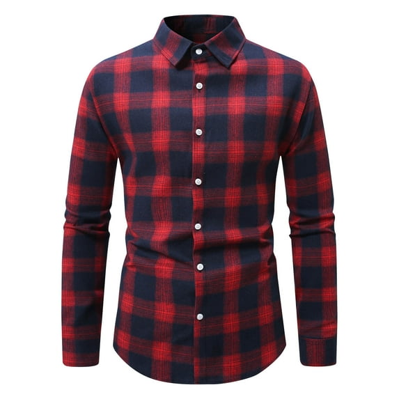 Wyobmus Men's Twill Button Down Shirt Regular Fit Dress Shirts Long Sleeve Plaid Flannel Casual Shirts Spread Collar Business Work Shirts Blouses G-Red