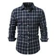 thumbnail image 1 of Wyobmus Men's Twill Button Down Shirt Regular Fit Dress Shirts Long Sleeve Plaid Flannel Casual Shirts Spread Collar Business Work Shirts Blouses M-Navy, 1 of 7