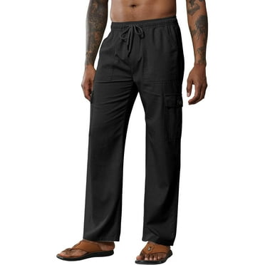 Wyobmus Men's Wide Leg Cargo Pants Relaxed Fit Solid Color Cargo Pant for Men Comfortable Soft Casual Drawstring Pants Black
