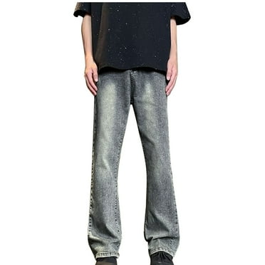 Wyobmus Men's Wide Leg Jeans Comfy Zipper Washed Stretch Jeans Trend Outdoors Straight Leg Denim Pants A-Yellow