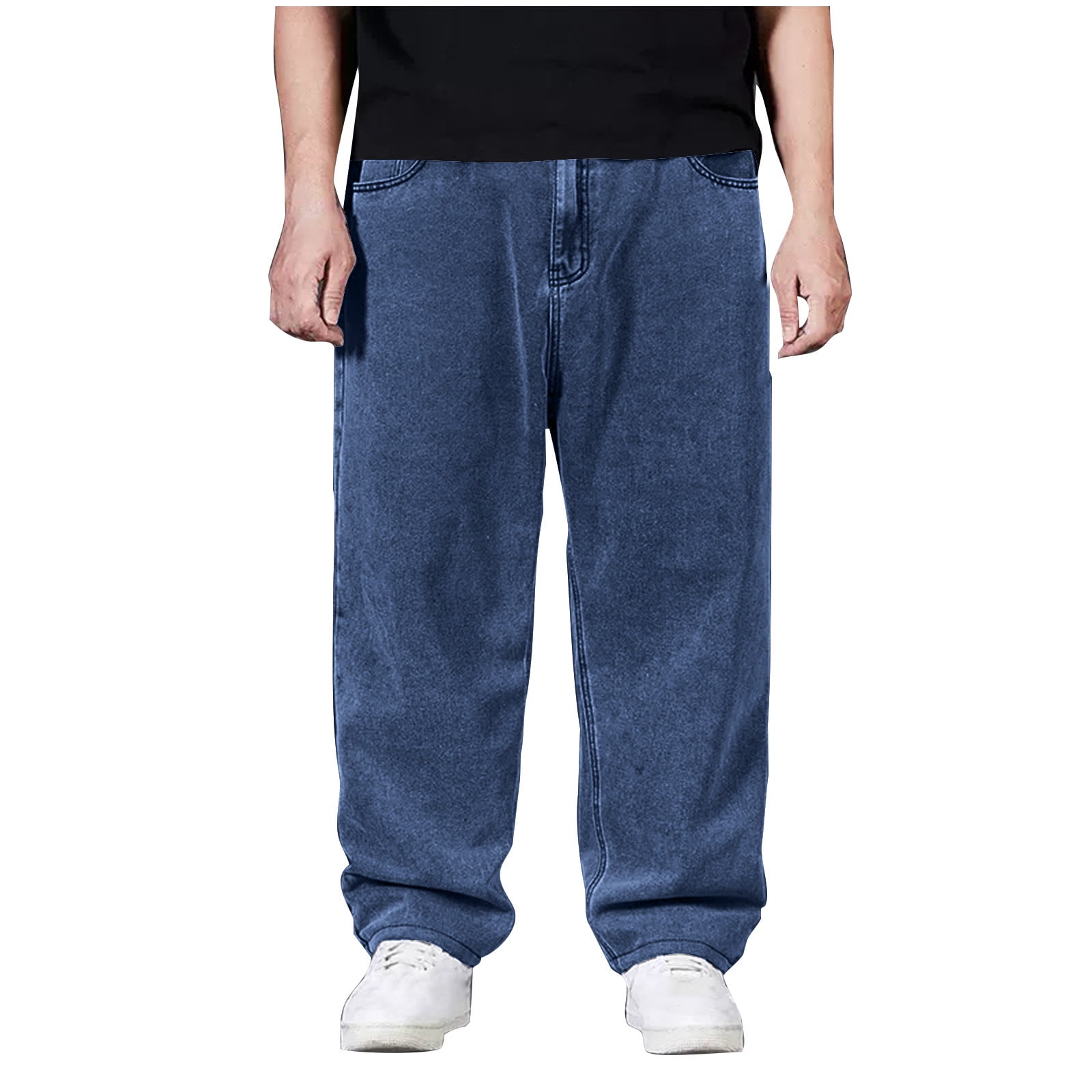 Wyobmus Men's Wide Leg Jeans Solid Color Casual Washed Jeans Baggy