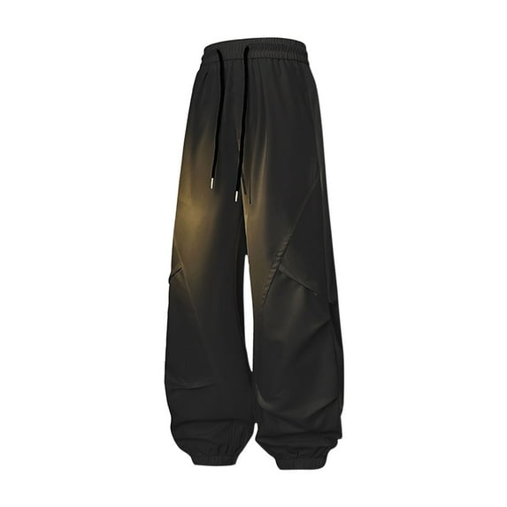 Wyobmus Men's Wide Leg Pants Regular Fit Casual Pants Solid Color Pockets Elastic Waist Ice Silk Pants Black