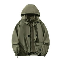 Wyobmus Men's Windbreaker Jacket Outdoor Sports Waterproof Drawstring Pockets Hooded Raincoat Windproof Jacket Olive Green