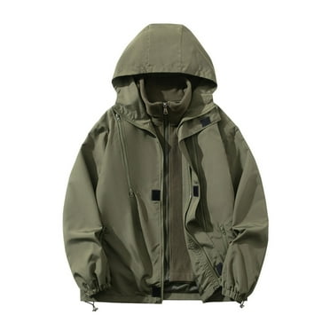 Wyobmus Men's Windbreaker Jacket Outdoor Sports Waterproof Drawstring Pockets Hooded Raincoat Windproof Jacket Olive Green
