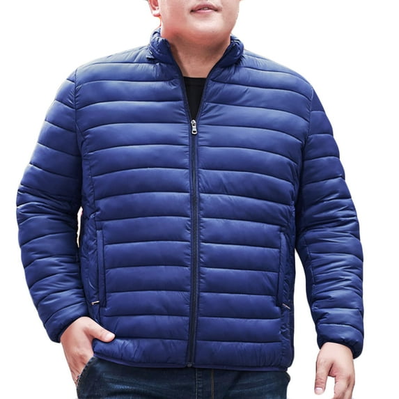 Wyobmus Men's Winter Coat Winter Casual Hooded Stand Collar Long Sleeve Cardigan Coat Outdoor Padded Jacket Cotton Jacket Navy