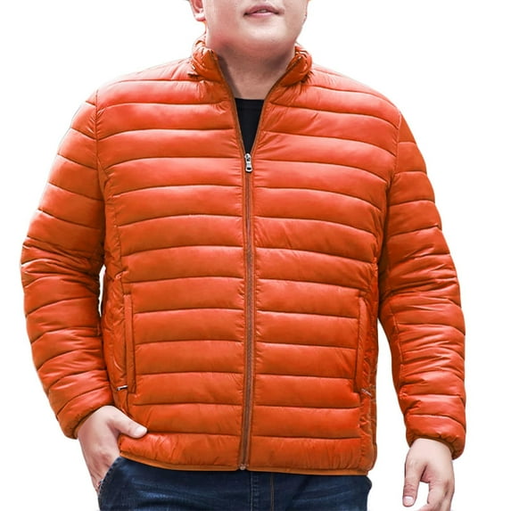 Wyobmus Men's Winter Coat Winter Casual Hooded Stand Collar Long Sleeve Cardigan Coat Outdoor Padded Jacket Cotton Jacket Orange