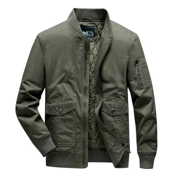 Wyobmus Men's Winter Heavyweight Bomber Jackets Fall Cotton Insulat Workwear Jacket Full Zip Windproof Work Coats Olive Green